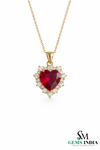 Heart Shape Red Ruby & Diamond Halo Pendant - Romantic Ruby Heart Pendant For Woman
