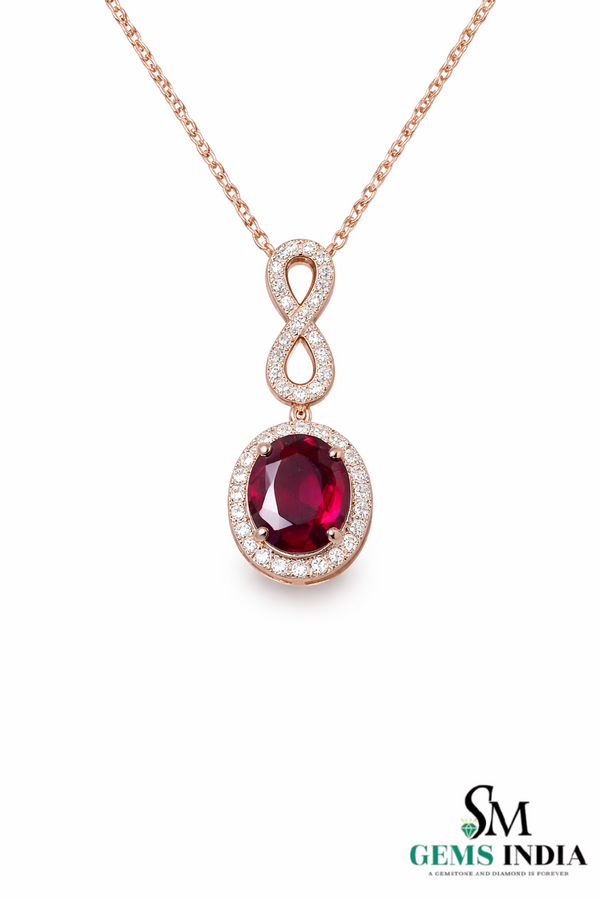 Infinity Style Ruby and Diamond Pendant Necklace July Birthstone Jewelry