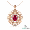 Oval Red Ruby Statement Pendant Intricate Floral Gold Jewelry