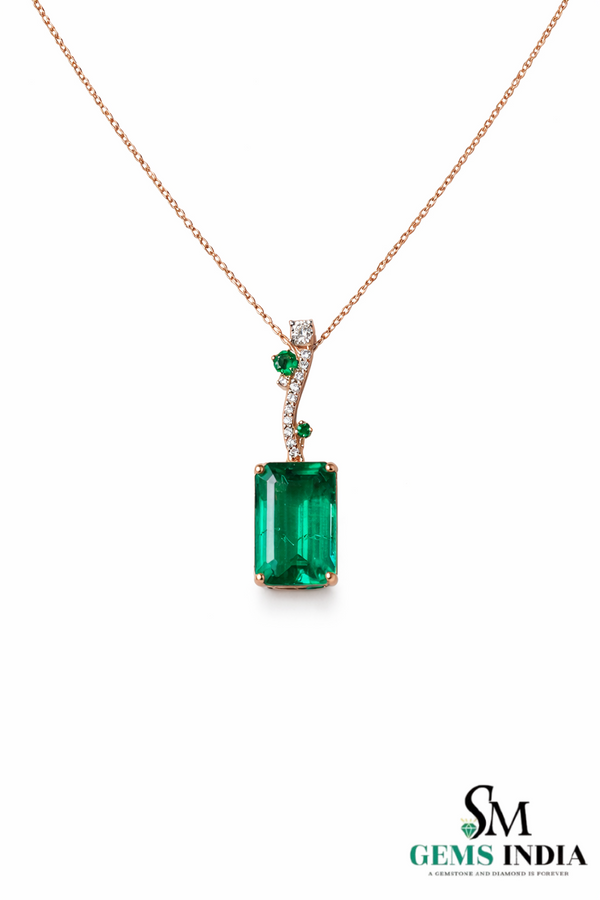 Elegant Emerald Birthstone Pendant for Women-Baguettes Green Emerald & Diamond Pendant