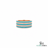 Turquoise Beaded Band Ring With Diamond Accent Rows - Gift For Her