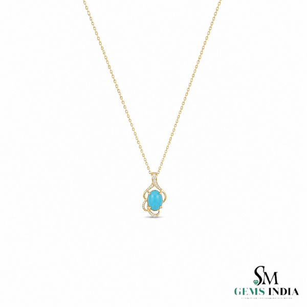 Vintage Turquoise Oval Pendant With Diamond Accent Swirl Design - Anniversary Gift