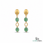 Oval Cabochon Emerald Beaded Drop Earrings With Diamond - Luxury Statement Jewelry