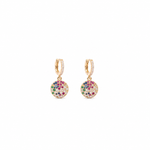 Multi-Color Sapphire & Diamond Disc Drop Hoop Earrings - Rainbow Gemstone Fine Jewelry for Women