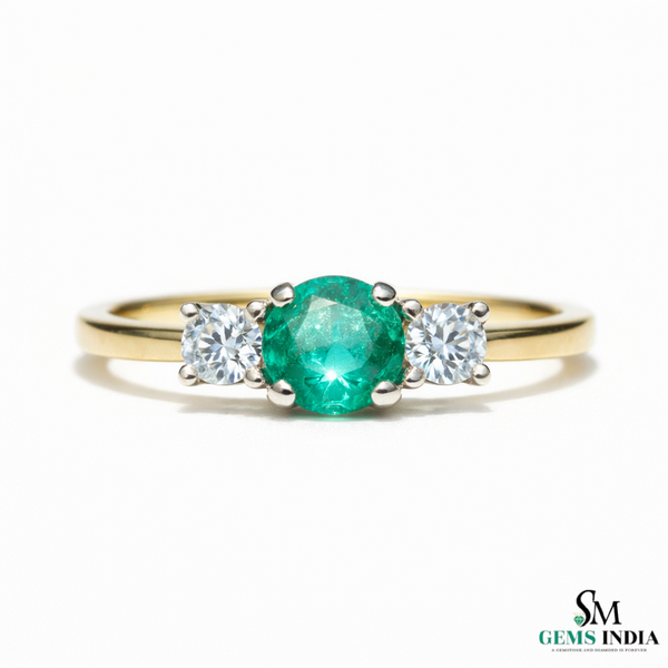 Minimalist Emerald Center Stone Ring with Diamond Accents