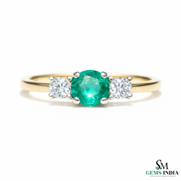 Minimalist Emerald Center Stone Ring with Diamond Accents