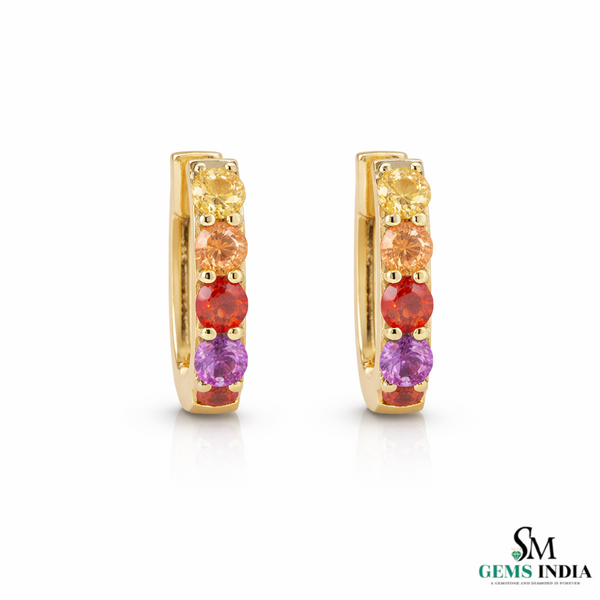 Multi Color Round Gemstone Huggie Hoop Earrings - Luxury Look Gemstone Earrings