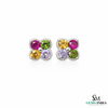 Rainbow Sapphire & Diamond Clover Stud Earrings - Fine Gemstone Jewelry