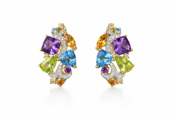 Colorful Cluster Gemstone Huggie Earrings in 14k Gold – Statement Hoops