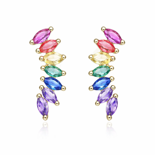 Rainbow Marquise Sapphire Curved Bar Stud Earrings - fine jewelry earrings