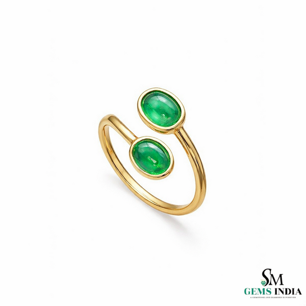 Double Oval Emerald Gold Ring – Modern Bypass Statement Ring