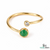 Round Natural Emerald Center Ring with Diamond Trio – Minimal Gold Band