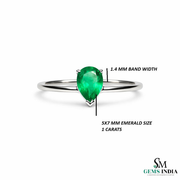 Pear Cut Green Emerald Solitaire Ring – Minimalist Teardrop Gemstone Ring