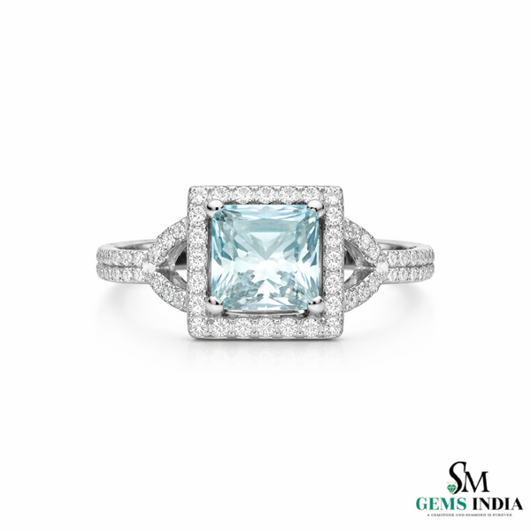 Princess Cut Aquamarine Diamond Ring for Women - Gift For Her
