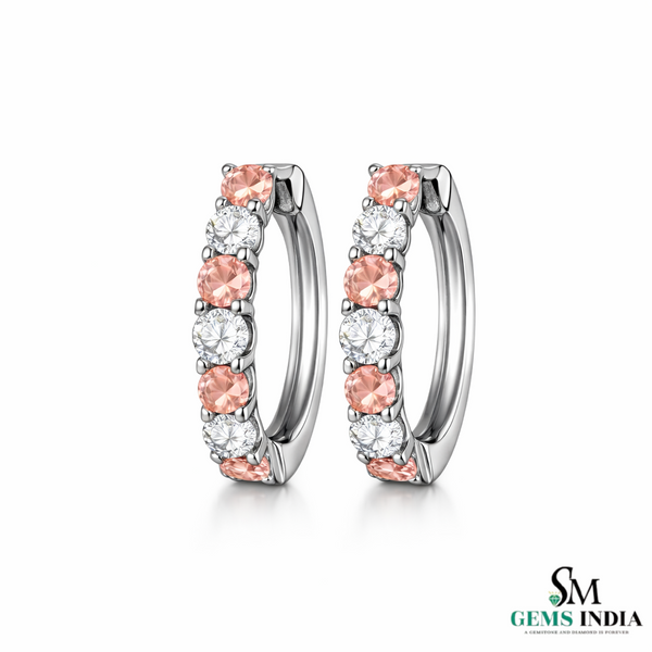 Morganite Diamond Huggie Hoop Earrings - Morganite Wedding Earrings