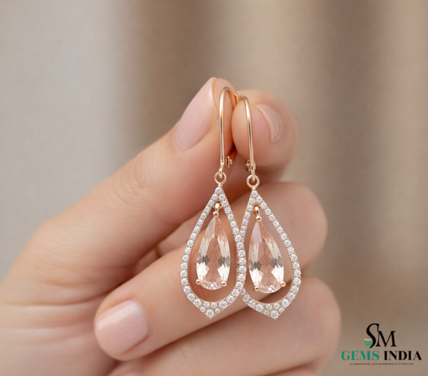 Pear-Shaped Morganite Diamond Drop Earrings - Luxury Morganite Drop Earrings