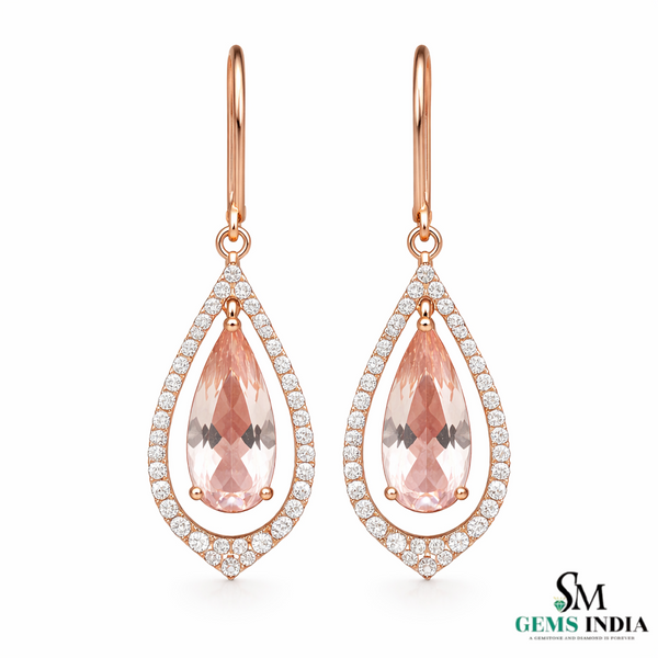 Pear-Shaped Morganite Diamond Drop Earrings - Luxury Morganite Drop Earrings