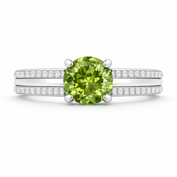 Natural Round Cut Peridot Faceted Gemstone Engagement Ring