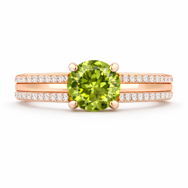 Natural Round Cut Peridot Faceted Gemstone Engagement Ring