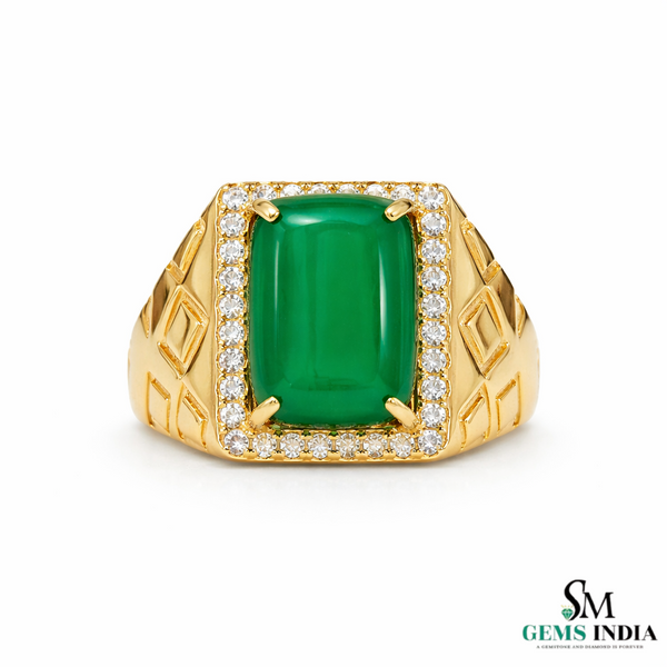 10.50 Carats Natural Emerald Cabochon Sugar Loaf Stone Ring - Valentines Day Men's Gift Ring