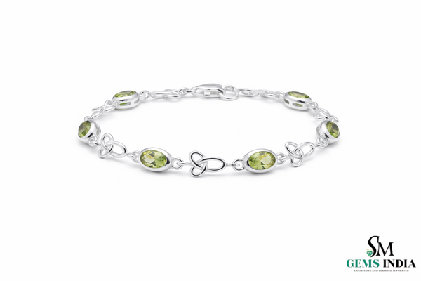 Oval Peridot Link Bracelet Green Gemstone Bracelet for Women