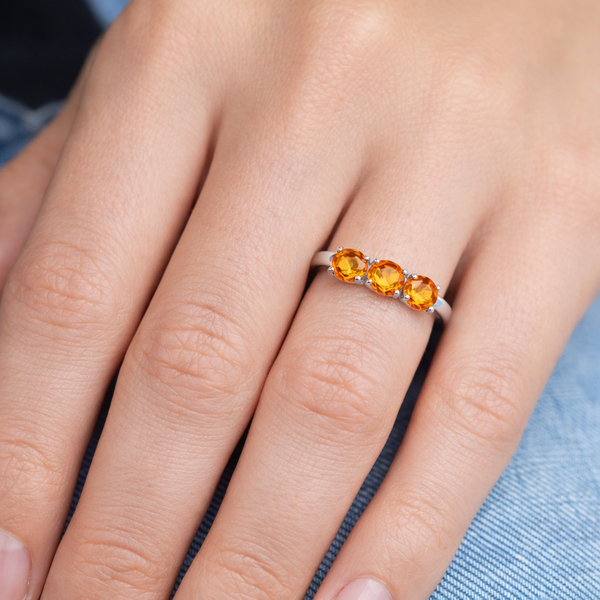 Three Stone Oval Orange Citrine Ring - Oval solitaire citrine ring