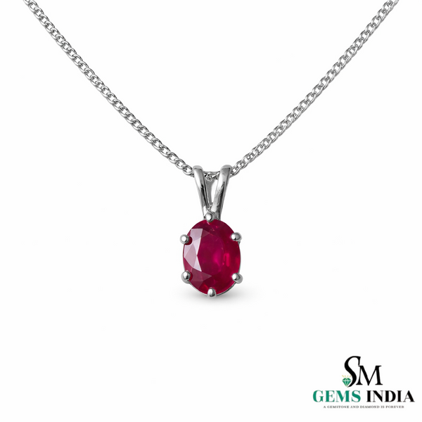 Oval Red Ruby Solitaire Pendant Minimalist Ruby Birthstone for Women