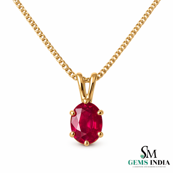 Oval Red Ruby Solitaire Pendant Minimalist Ruby Birthstone for Women