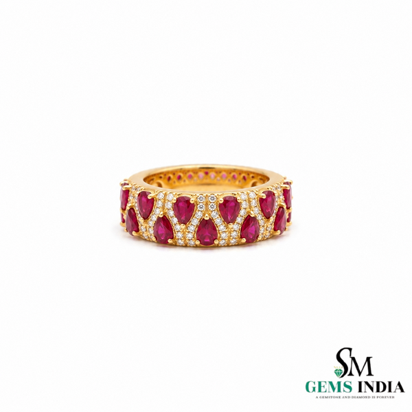 Luxury Pear Cut Ruby & Diamond Eternity Band Ring - Gift For Her