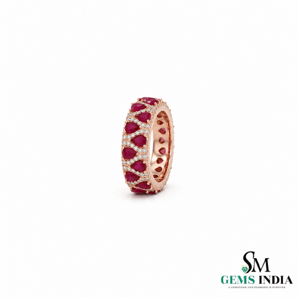 Luxury Pear Cut Ruby & Diamond Eternity Band Ring - Gift For Her