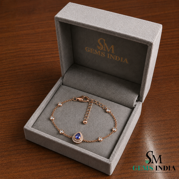 Natural Pear Tanzanite Bracelet with Diamond Halo Fine - Jewelry Gift for Her
