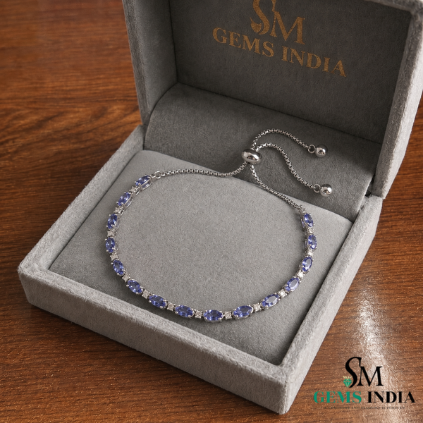 Tanzanite & Diamond Tennis Bracelet - Handmade Fine Jewelry for Women