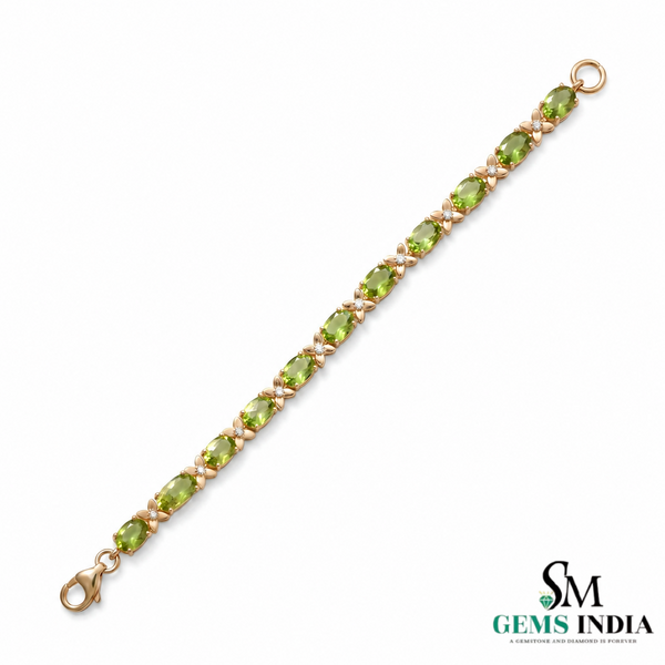 Natural Oval Peridot Bracelet with Diamond Flower Links for Women – August Birthstone Jewelry
