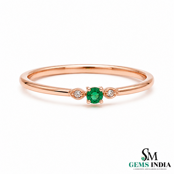 Elegant Round Emerald and Diamond Ring - Classic Emerald Engagement Ring