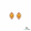 Natural Citrine Oval Stud Earrings With Diamond Halo - Fine Jewelry For Her