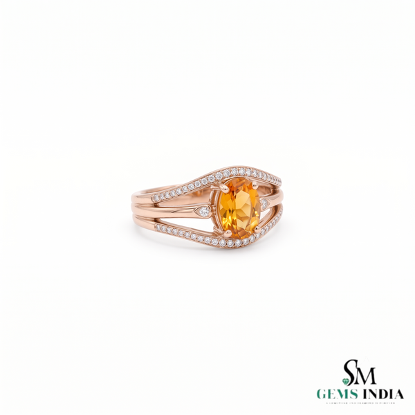 Oval Citrine Diamond Ring In 14K Gold- Classy Engagement Ring