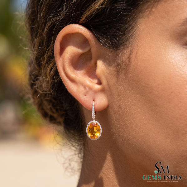 Luxury Oval Citrine and Diamond Drop Earrings – Special Occasion Jewelry