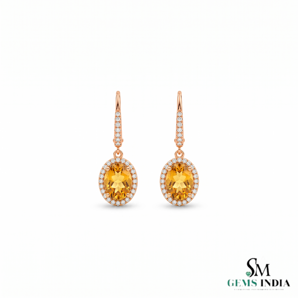 Luxury Oval Citrine and Diamond Drop Earrings – Special Occasion Jewelry
