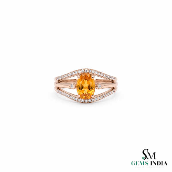 Oval Citrine Diamond Ring In 14K Gold- Classy Engagement Ring