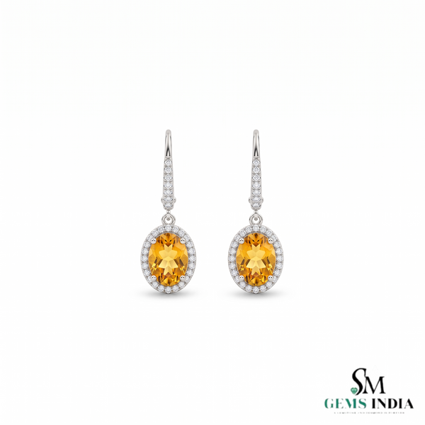 Luxury Oval Citrine and Diamond Drop Earrings – Special Occasion Jewelry