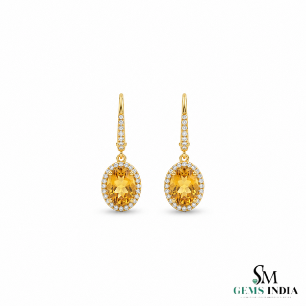 Luxury Oval Citrine and Diamond Drop Earrings – Special Occasion Jewelry