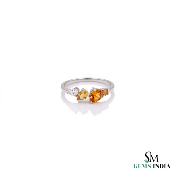 Pear Shaped Citrine Diamond Ring - Gift For Women
