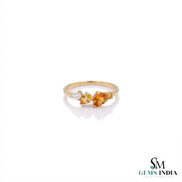 Pear Shaped Citrine Diamond Ring - Gift For Women