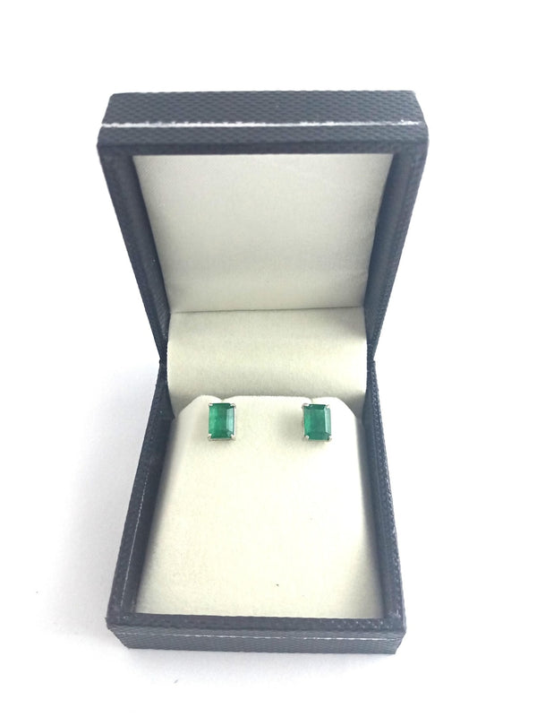 Emerald Earrings 14k Gold, Emerald Cut, Genuine Gemstone Studs