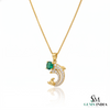 1.10 Carats Natural Emerald and diamond Dolphin Pendant for Womans in 14k Solid Gold