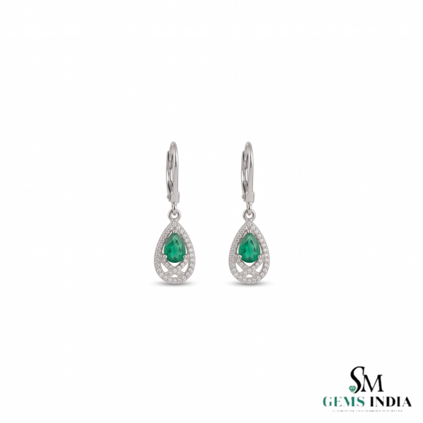 Luxury Natural Emerald Teardrop Earrings with Diamond Border 14K Gold