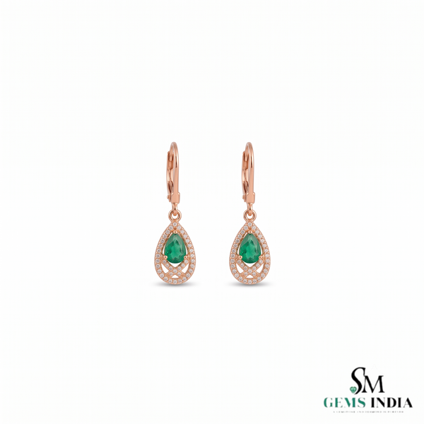 Luxury Natural Emerald Teardrop Earrings with Diamond Border 14K Gold