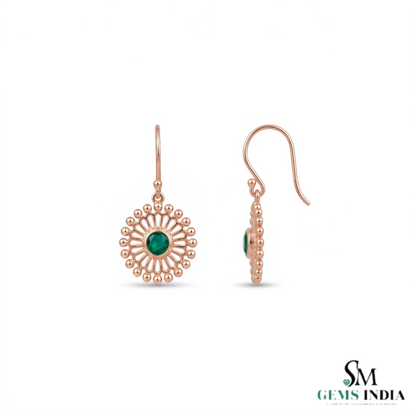 2.10 carat Sun Halo Natural Emerald Dangle Earrings in 14k Gold – Artisan Boho Luxury