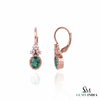2.10 carat Oval Natural Emerald Dangle Earrings with Diamond Cluster 14K Gold Gift for Her