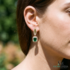 Royal Emerald cut Natural Emerald Halo Drops Earring– 14K Gold Dangle Elegance